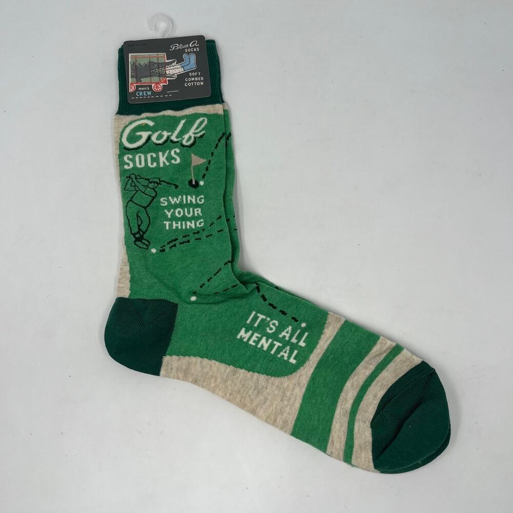 NEW Golf Swing Your Thing Men’s Funny Socks Blue Q It’s All Mental Sz 7-12